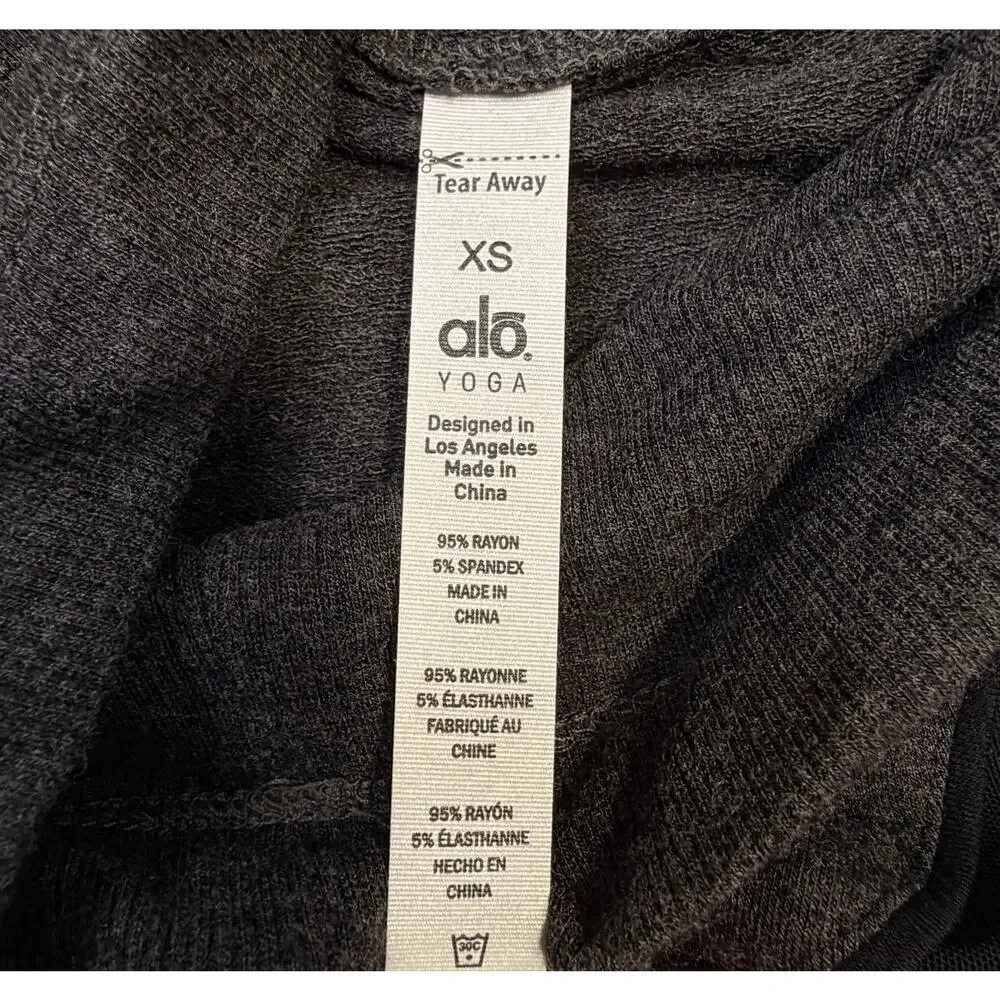 Alo Yoga Hoodie Womens XS Gray Lightweight Open Back Mesh Trim Top Pullover